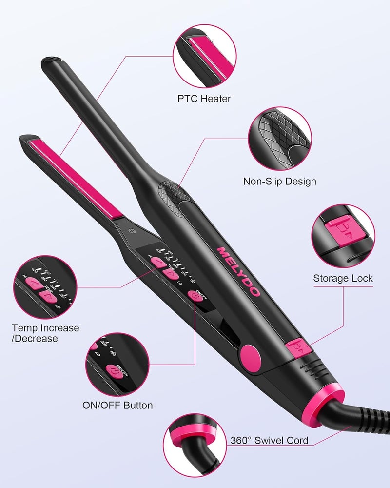 MELYDO Small Flat Irons for Short Hair, 3/10" Pencil Flat Iron with Adjustable Temp Mini Hair Straightener for Edges Pixie Cut and Bangs, Tiny Hair Straightener with Floating Plates, Auto Shut Off - Image 5